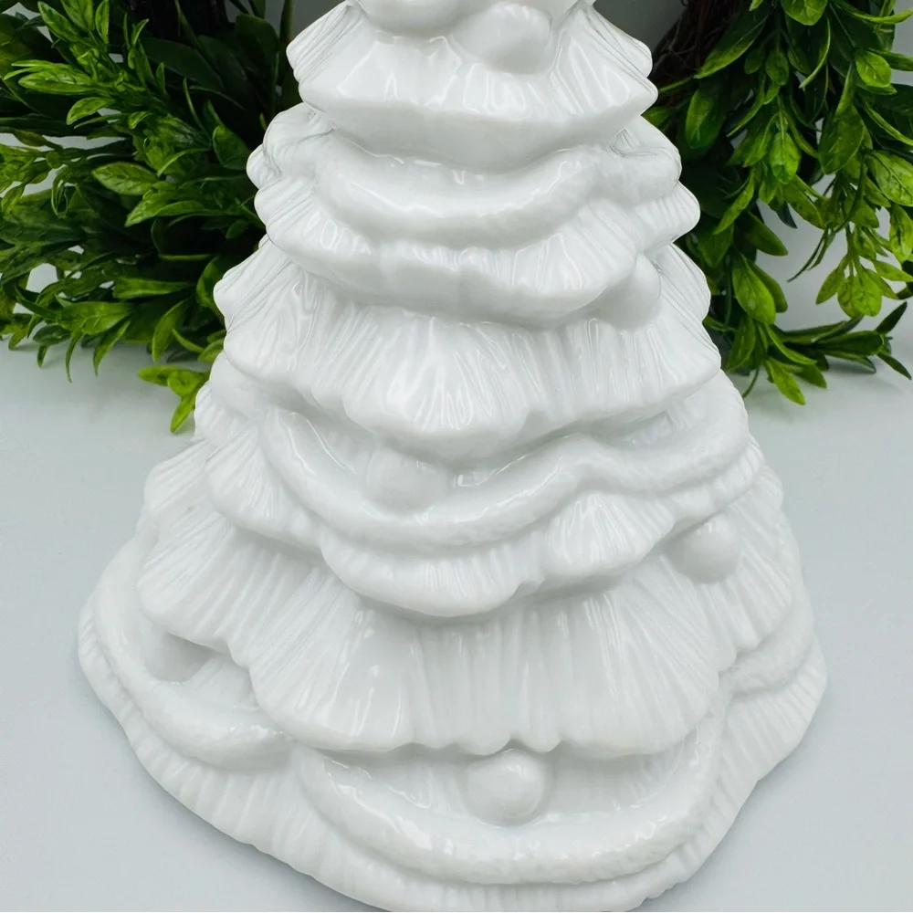 Vintage Milk White Ceramic Christmas Tree 7” Tall by 6.5” Wide Holiday Decor